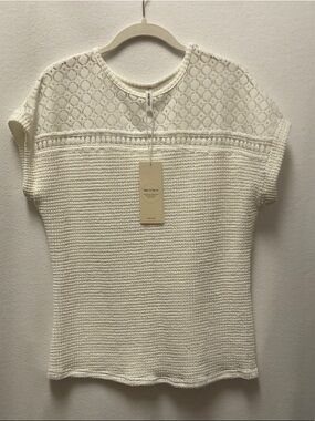 Dokotoo Cream Knit Lace Yoke Top
